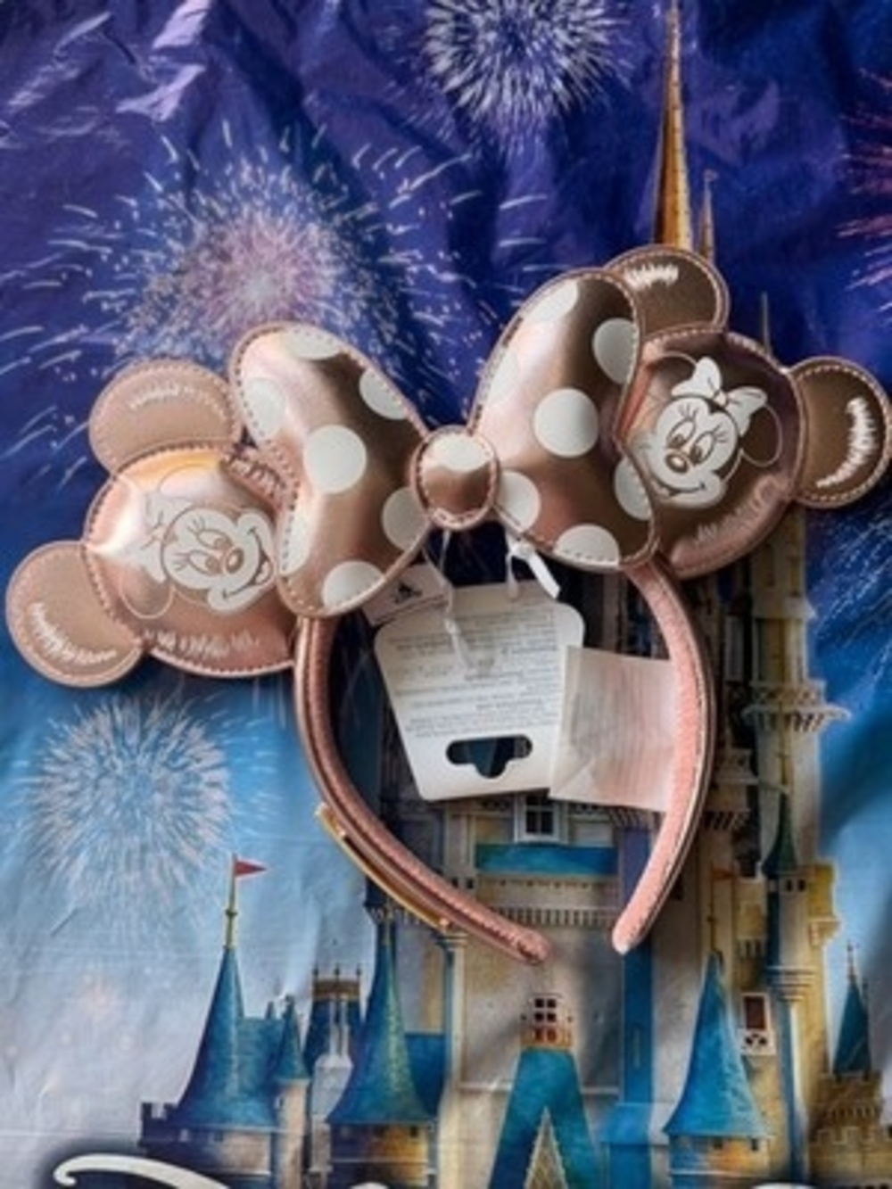 Disney Loungefly Rose Gold Minnie Ear Headband with Polka Dot Bow